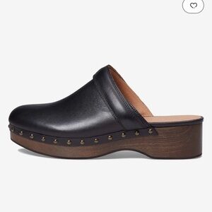 Madewell Dark Leather Mules with Wooden Platform